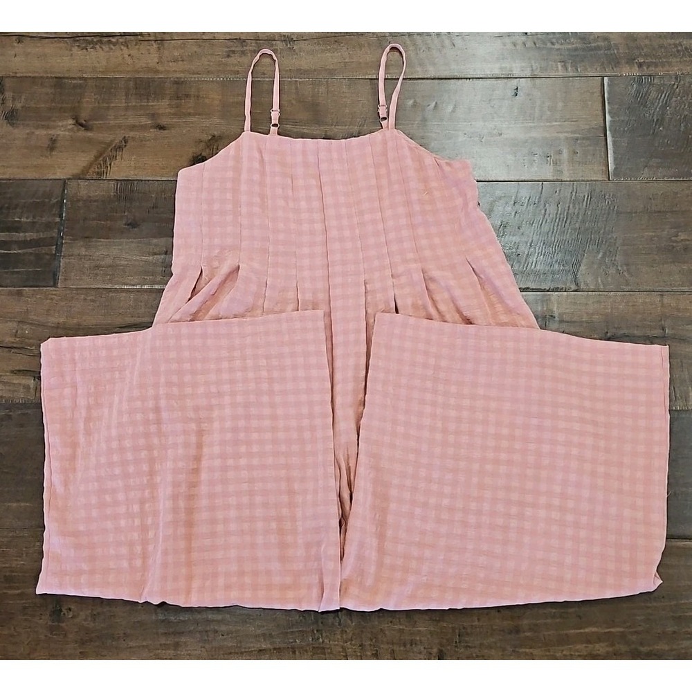 GIGIO Pull On Wide Leg Jumpsuit Peach Womens Checked/striped Pattern Size L